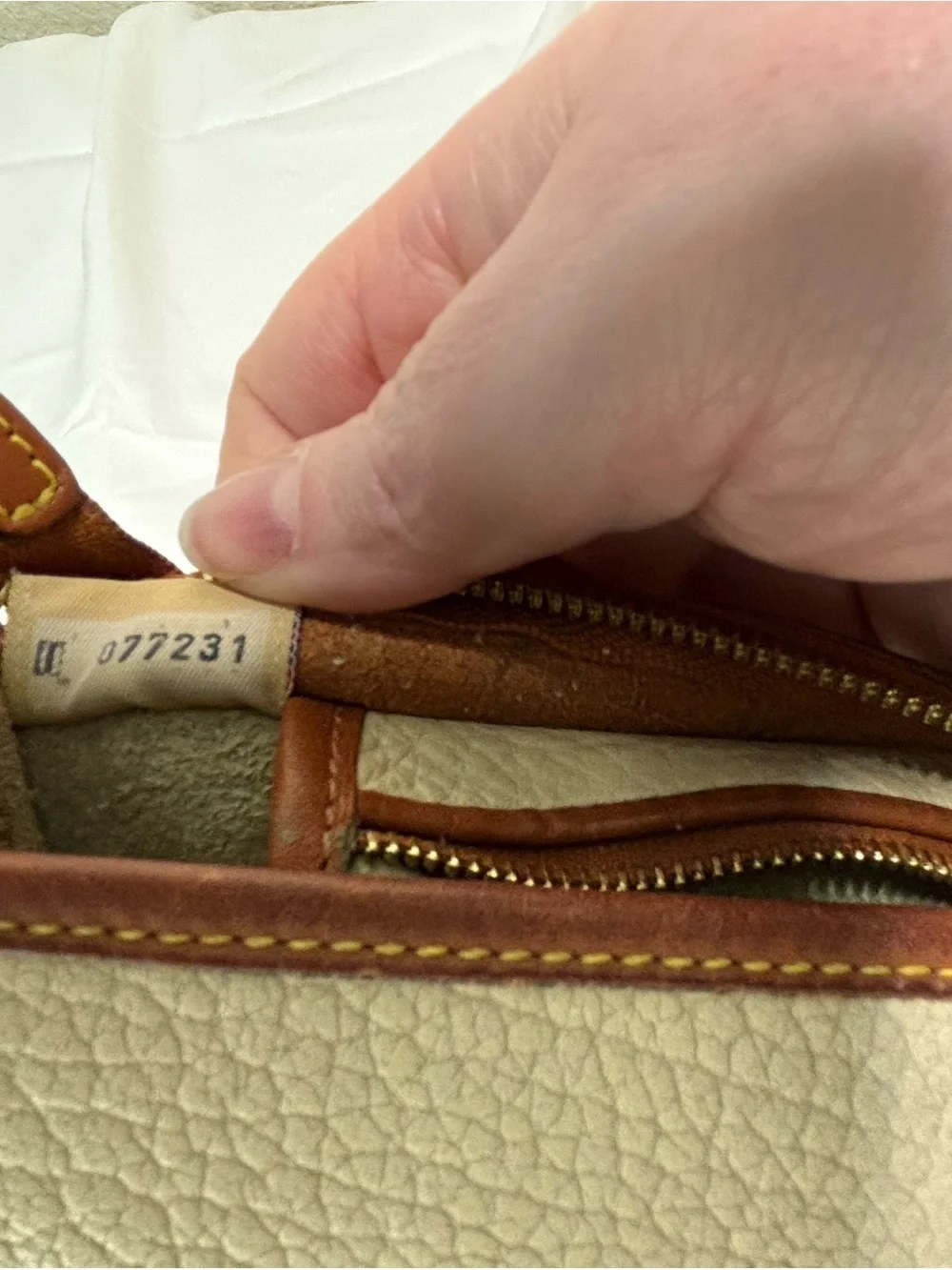 Vintage Dooney & Bourke Suede Interior Cream and Brown Pebble Leather Crossbody
